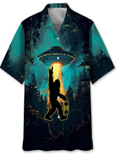 Bigfoot Ailien Camping Night Hawaiian Shirt