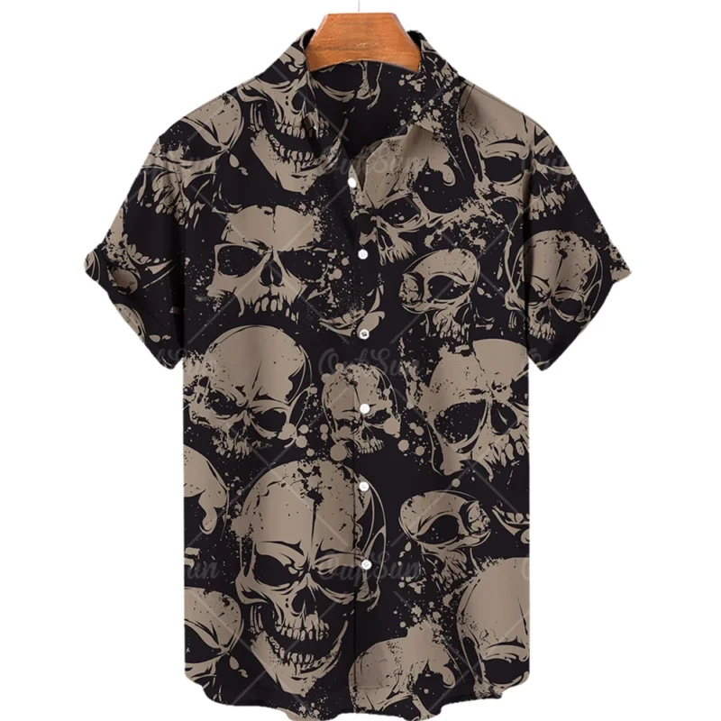 Hawaiian Beach Shirt Fashion Design Men's 3D Skull Print Shirt Retro Casual Street Clothing Men's Summer Unisex Short Sleeve Top - Image 7