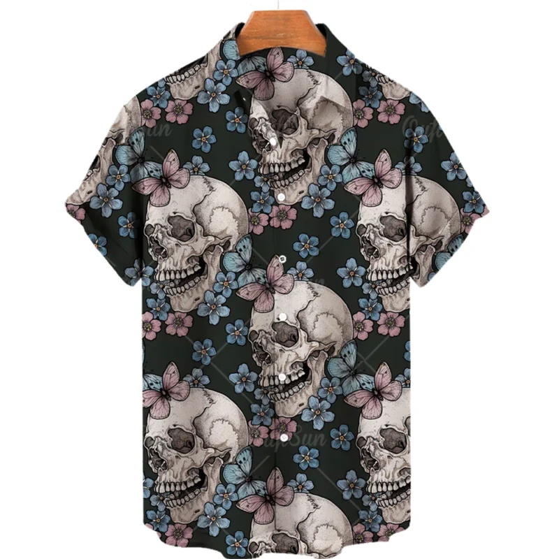 Hawaiian Beach Shirt Fashion Design Men's 3D Skull Print Shirt Retro Casual Street Clothing Men's Summer Unisex Short Sleeve Top - Image 2
