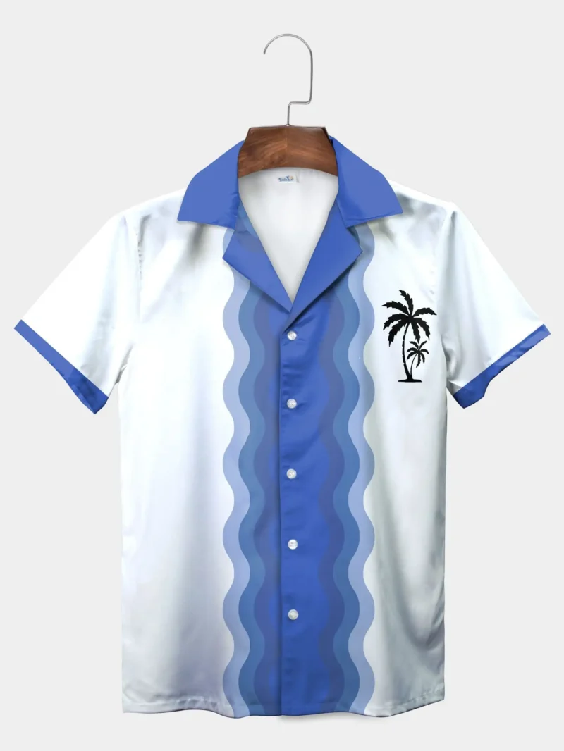 2025 Summer New Fashion Men's Hawaiian Shirt Regular Fit Men's Beach Palm Tree Pattern Short Sleeve Casual Lapel Button Shirt