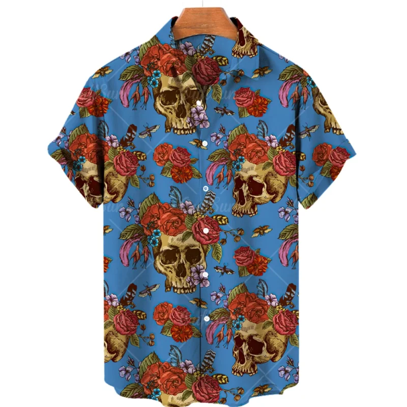 Hawaiian Beach Shirt Fashion Design Men's 3D Skull Print Shirt Retro Casual Street Clothing Men's Summer Unisex Short Sleeve Top - Image 5