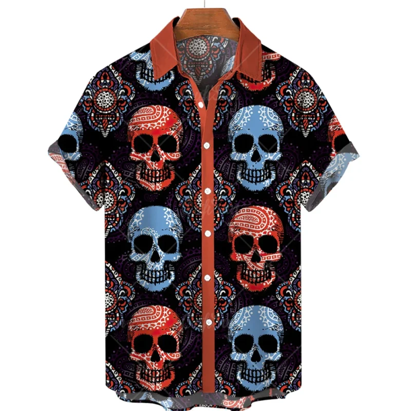 Hawaiian Beach Shirt Fashion Design Men's 3D Skull Print Shirt Retro Casual Street Clothing Men's Summer Unisex Short Sleeve Top - Image 8