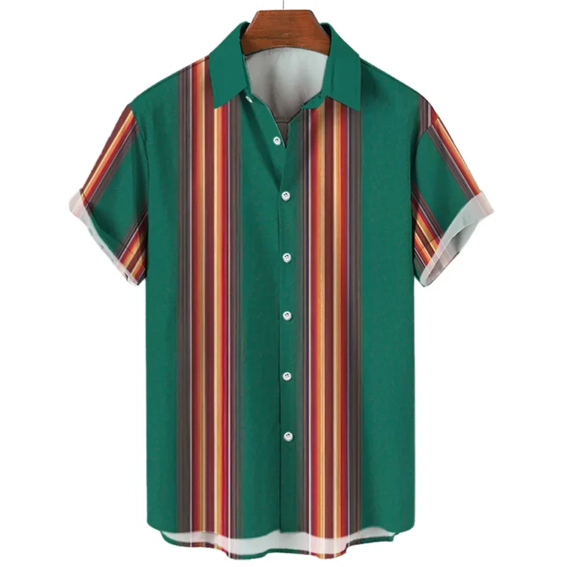 Hawaiian Shirts Striped Fashion Shirt Tees Tops Summer Casual Short-Sleeved Button Loose Mens Blouse Oversized Men's Clothing ﻿ - Image 5