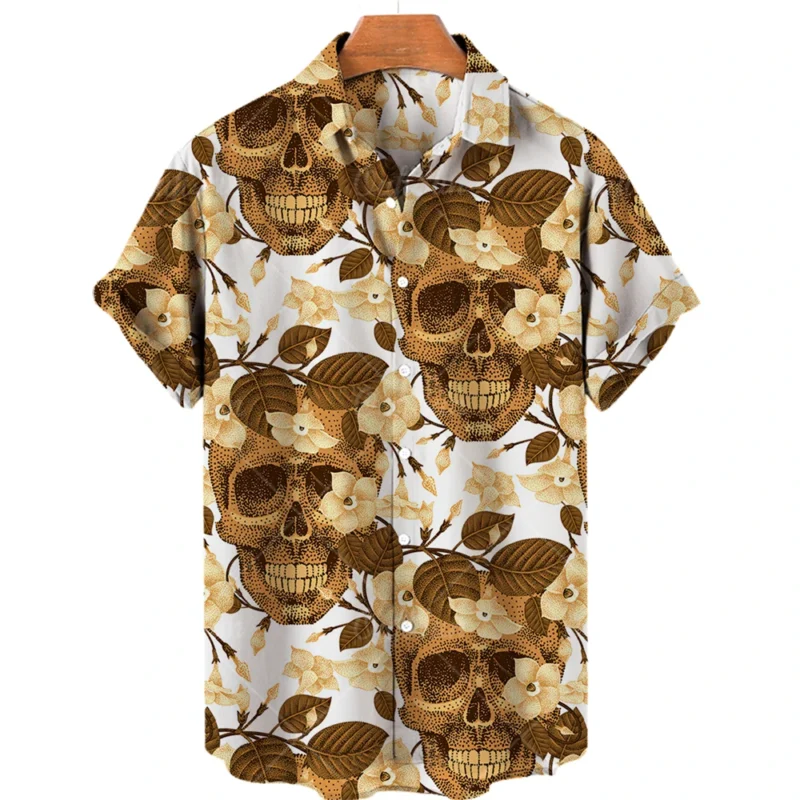 Hawaiian Beach Shirt Fashion Design Men's 3D Skull Print Shirt Retro Casual Street Clothing Men's Summer Unisex Short Sleeve Top - Image 3