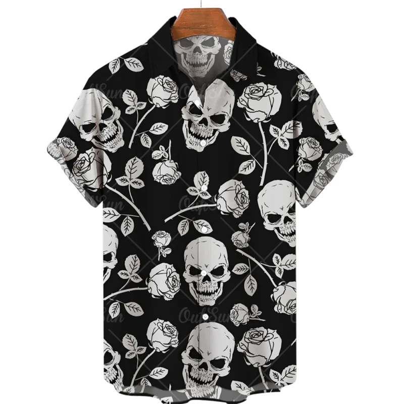 Hawaiian Beach Shirt Fashion Design Men's 3D Skull Print Shirt Retro Casual Street Clothing Men's Summer Unisex Short Sleeve Top - Image 4