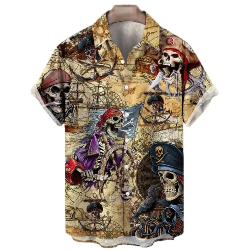 Japanese Men's Shirts Koi Print Hawaiian Buttons Beach Aloha Tops New 2024