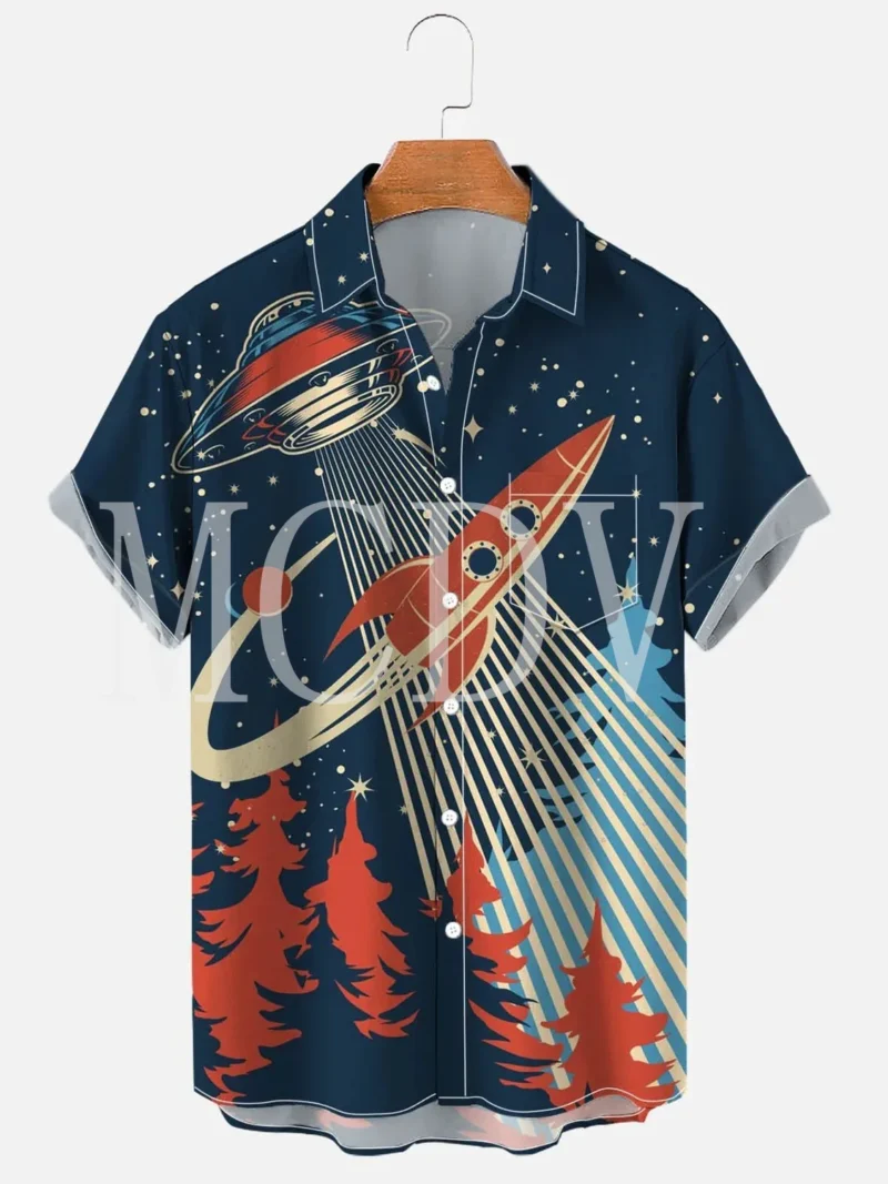 Men's Rockabilly Vintage Rocker Rock N Roll Printed Casual Breathable Short Sleeve Hawaiian Shirt - Image 5