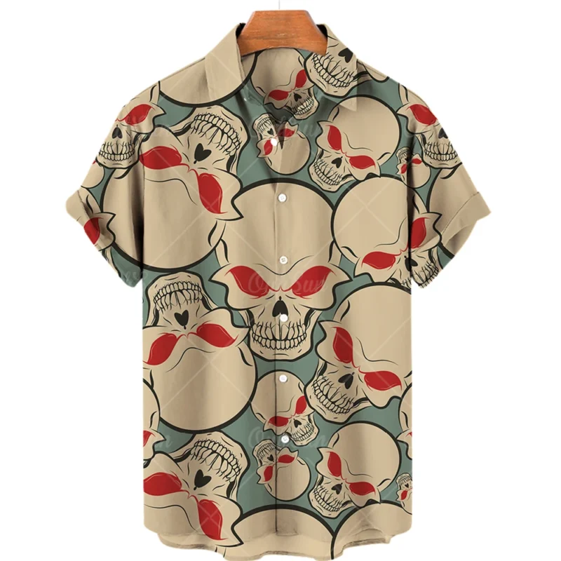 Hawaiian Beach Shirt Fashion Design Men's 3D Skull Print Shirt Retro Casual Street Clothing Men's Summer Unisex Short Sleeve Top