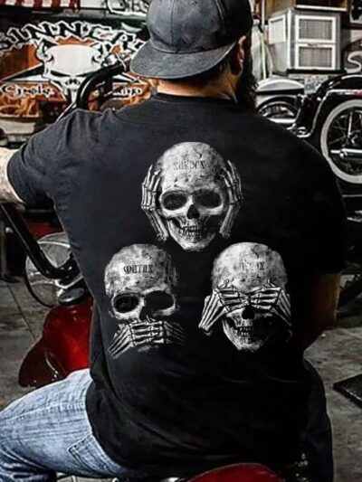 Men's 100% Cotton Skull Crew Neck Short Sleeve T-Shirt